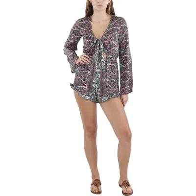 Raga Womens Printed Tie Front Romper
