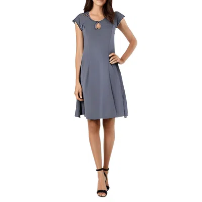 24seven Comfort Apparel Scoop Neck A-line Dress With Keyhole Detail In Gray