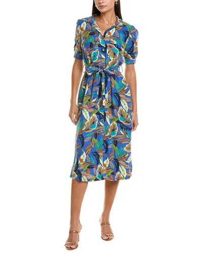 Nicole Miller Jade Linen-blend Midi Dress In Blue
