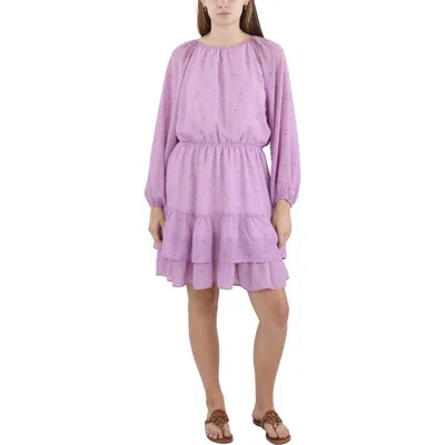 Aqua Womens Tiered Wide Neck Mini Dress In Purple