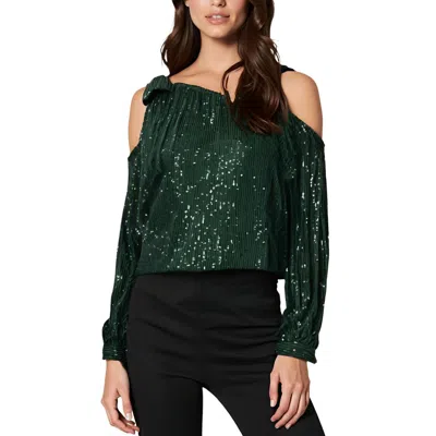 Cece Womens Sequined One Shoulder Blouse In Green