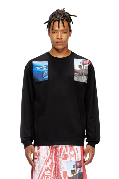 Diesel Long-sleeved Graphic T-shirt With Relaxed Fit In Black