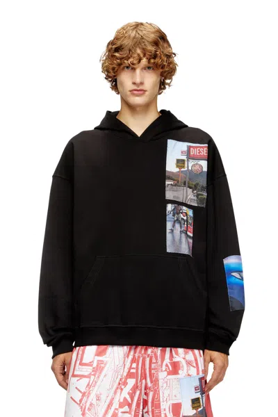 Diesel Graphic Print Hooded Sweater Kangaroo Pocket In Black