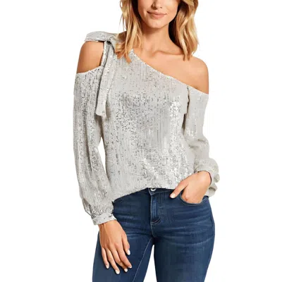Cece Womens Sequined One Shoulder Blouse In Gray