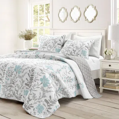 Hivvago Blue Grey Floral Lightweight Thin Polyester Fabric 3-piece Quilt Set