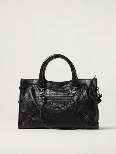 Balenciaga Leather Shoulder Bag With Front Zip Pocket In Black