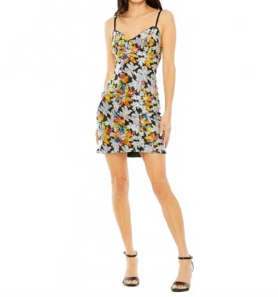 Mac Duggal Floral Sequined Mini Cocktail Dress In Black Multi In Multi