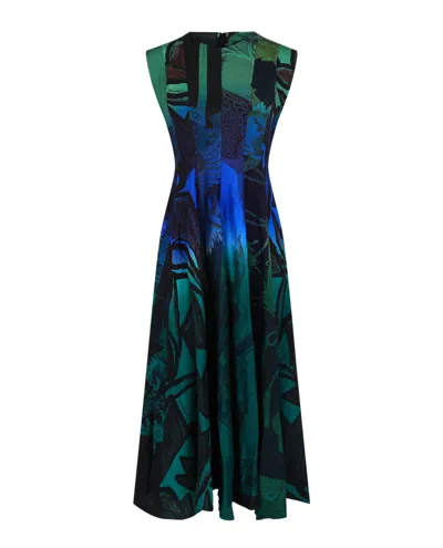 Ferragamo Sleeveless Graphic Printed Silk Midi Dress In Multi