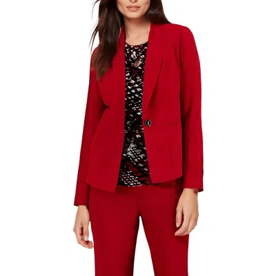 Kasper Petites Womens Crepe Stretch One-button Blazer In Red