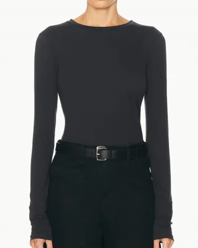 Nili Lotan Fitted Long Sleeve T-shirt In Black In Gray