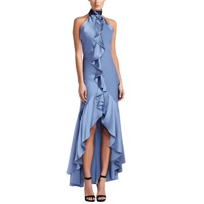B Darlin Juniors Womens Ruffled Halter Neck Evening Dress In Blue