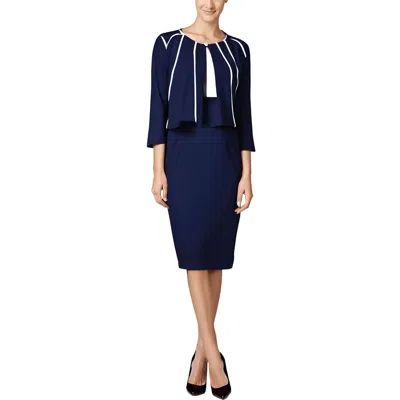 Ny Collection Petites Womens Textured Colorblock Two Piece Dress In Blue