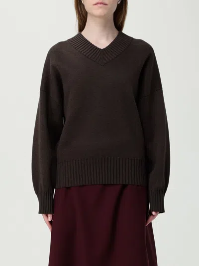 Bottega Veneta Relaxed Fit Double Cotton Blend V-neck Sweater In Brown