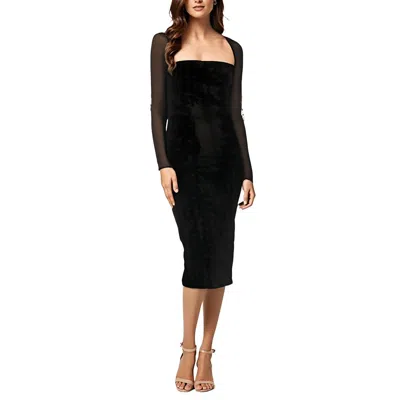 Dress The Population Kimora Womens Velvet Midi Cocktail And Party Dress In Black