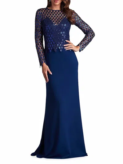 Tadashi Shoji Sequined Diamond Crepe Gown In Midnight