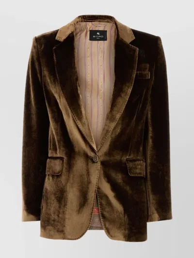 Etro Velvet Blazer With Buttoned Cuffs And Front Pockets