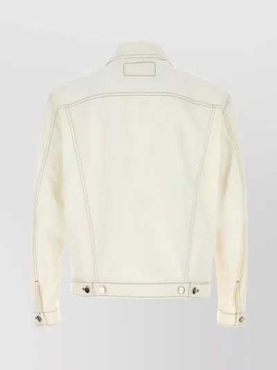 Fendi Denim Jacket With Adjustable Hem And Chest Pockets In Neutral