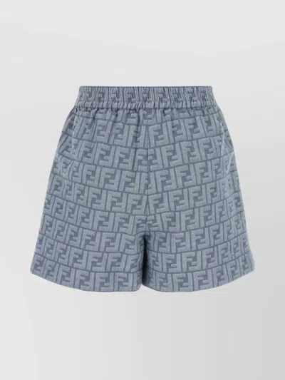 Fendi Embroidered Chambray Shorts With All-over Pattern