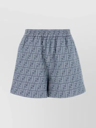 Fendi Embroidered Chambray Shorts With All-over Pattern