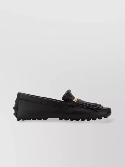Tod's Leather Loafers Fringe Detail Metallic Accent