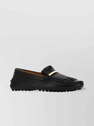 Tod's Leather Loafers Fringe Detail Metallic Accent
