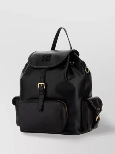 Miu Miu Leather Backpack With Front And Side Pockets