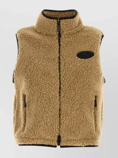 Burberry Teddy Fabric High Collar Vest With Side Pockets In Brown