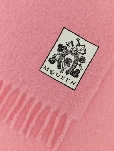 Alexander Mcqueen Fringed Edges Alpaca Blend Scarf In Pink