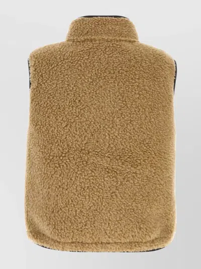 Burberry Teddy Fabric High Collar Vest With Side Pockets In Brown
