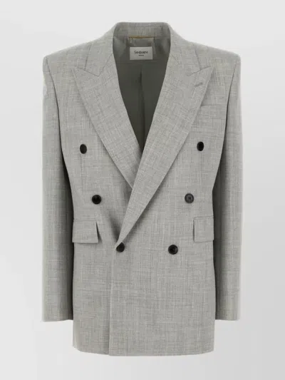 Saint Laurent Lapels Wool Blazer Notched In Gray