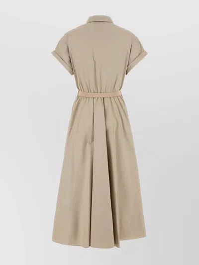 Miu Miu Belted Waist Shirt Dress With Short Sleeves In Neutral