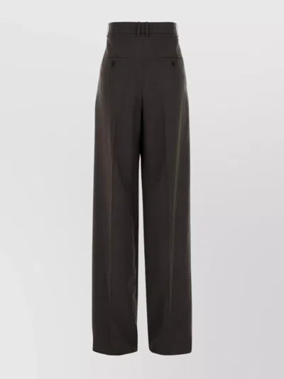 Saint Laurent Wool Trousers With High Waist And Wide Leg In Brown