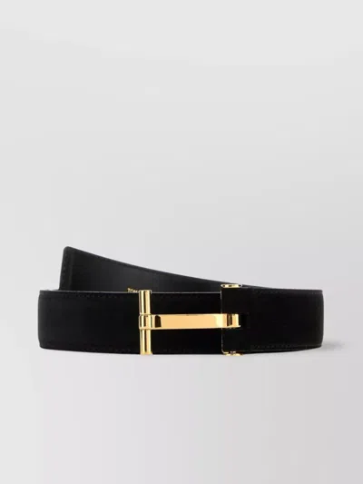 Tom Ford Suede Belt With Gold-tone Buckle And Multiple Holes In Black