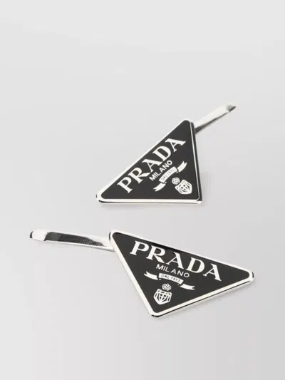 Prada Set Of Metal Hair Clips In Triangle Shape