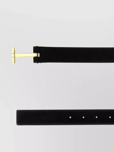 Tom Ford Suede Belt With Gold-tone Buckle And Multiple Holes In Black