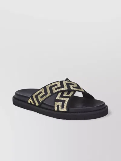 Versace Greca Sandals In Black