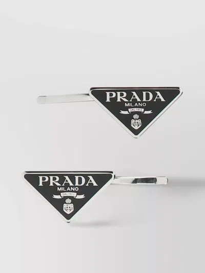 Prada Set Of Metal Hair Clips In Triangle Shape