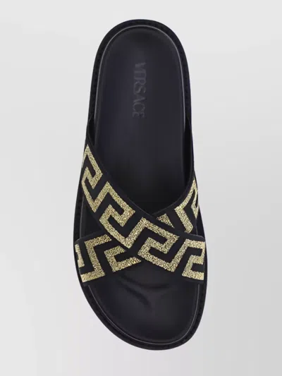 Versace Greca Sandals In Black