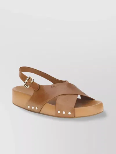 Chloé Calfskin Strappy Sandals Gold Studs