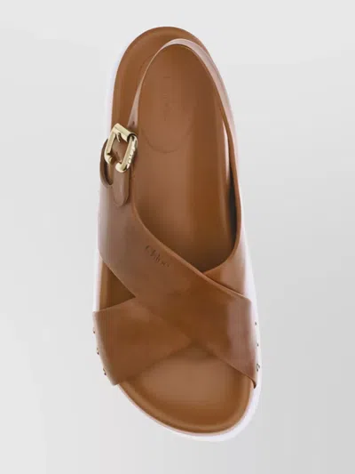 Chloé Calfskin Strappy Sandals Gold Studs