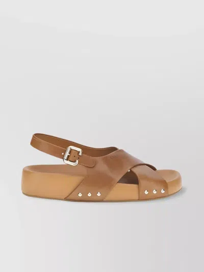 Chloé Calfskin Strappy Sandals Gold Studs
