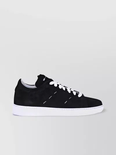 Kiton Handcrafted Leather Sneakers Contrasting Sole In Blue