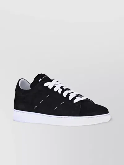 Kiton Handcrafted Leather Sneakers Contrasting Sole In Blue