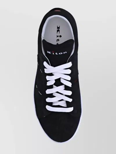 Kiton Handcrafted Leather Sneakers Contrasting Sole In Blue