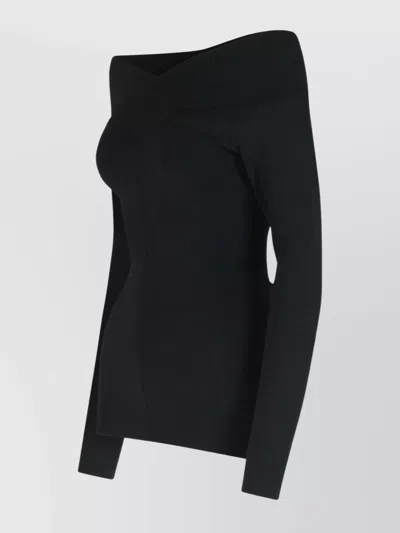 Stella Mccartney Womens Off-shoulder Long-sleeve Compact-knit Top Black In Black