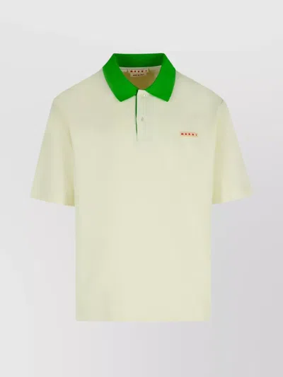Marni Cotton Blend Polo Shirt With Contrasting Collar In Neutral