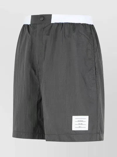 Thom Browne Bermuda Shorts With Button Detail And Elastic Waistband In Gray