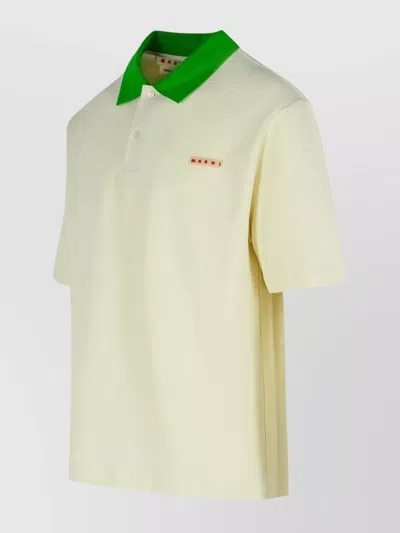 Marni Cotton Blend Polo Shirt With Contrasting Collar In Neutral
