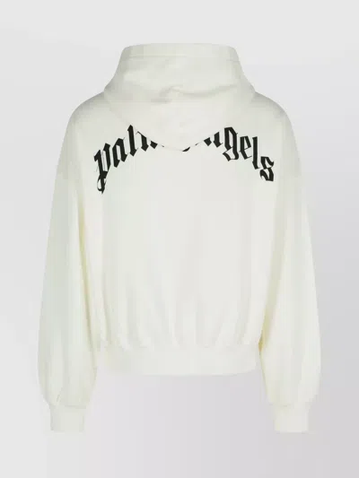 Palm Angels Cotton Hooded Sweatshirt Kangaroo Pocket In White