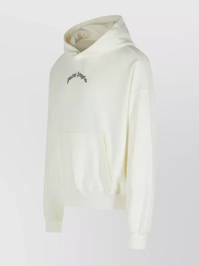 Palm Angels Cotton Hooded Sweatshirt Kangaroo Pocket In White